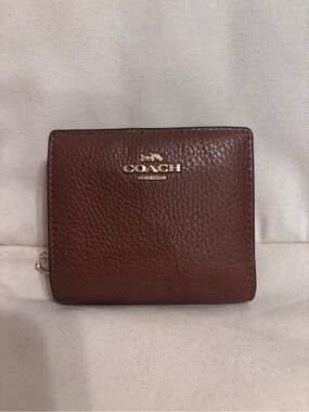 Coach Brown Leather Compact Wallet with Gold Logo